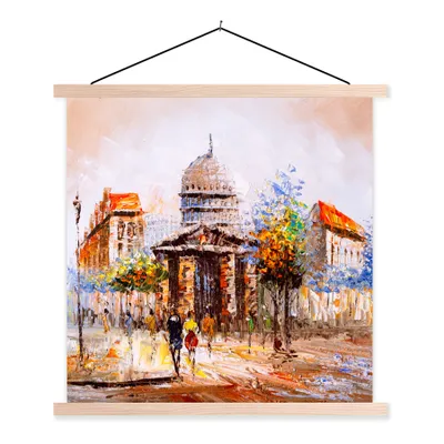Produktbild von MuchoWow® Textilposter Gemälde - Stadt - Öl 60x60 cm mit holzfarbenen Rahmen - Wanddekoration