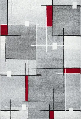 Produktbild von Abstrakt Design Teppich Kurzflor Wohnzimmer Beige Grau Rot, 200x280 cm