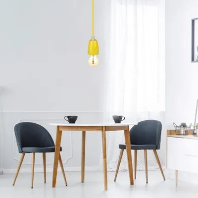Produktbild von V-TAC VT-7998 Hängeleuchter 1 m E27 aus Porzellan Ф47 mm Seilkabel gelbe Farbe IP20 – SKU 3809