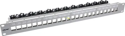 Produktbild von InLine Patchfeld 24-fach, Keystone Leerblech Patchpanel, 19", 1HE, lichtgrau, Cat5, Cat6, Cat6a, Grau, Rackeinbau, 1U, 95 mm, 45 mm