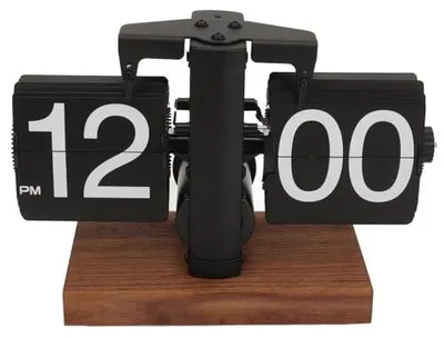 Retro Flip Clock 12h Digital Mechanisch mit Holzbasis Schwarz