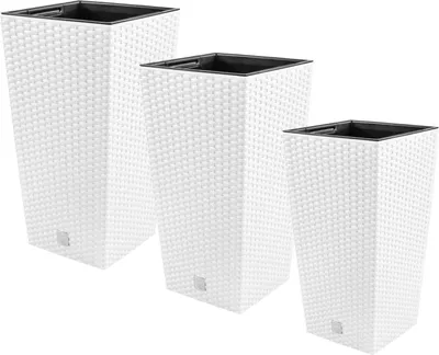 Obrázok produktu pre PAFEN Sada 3v1 3X Kvetináč Ratanový vzhľad Biely kvetináč vrátane vložky XL Set