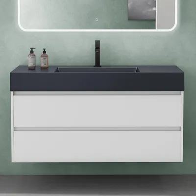 Produktbild von Mai & Mai Badmöbel-Set Waschbeckenunterschrank 120x48x63cm in Weiß matt mit 2-Schubladen inkl. Waschbecken Deep