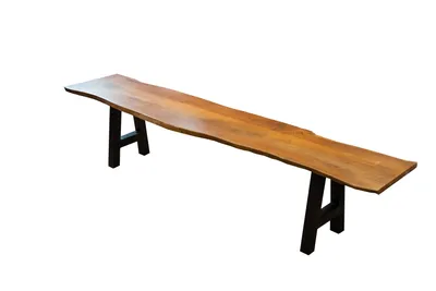 Produktbild von Sitzbank Baumkante 220 cm nussbaum massiv Akazie A-Gestell schwarz Quintus