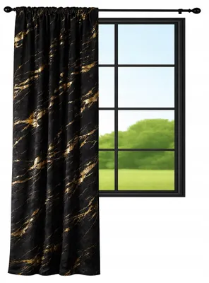 Image de Rideau en velours, 140 x 220 cm, noir marbré avec un motif en velours doré