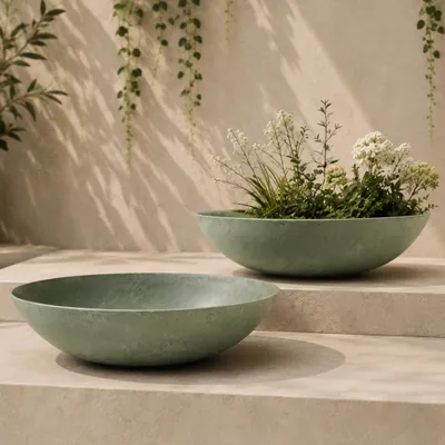 Image de Jardinières plates pour l'extérieur Jardinières décoratives rondes vert olive 45 cm
