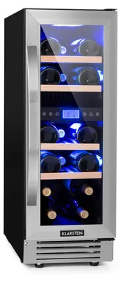 Zdjęcie produktu dla KlarsteinVinovilla Duo 17, chłodziarka do wina, dwustrefowa, 53 l, 17 butelek, 3-kolorowe oświetlenie LED, szklane drzwi