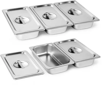 Image de Plat rectangulaire Gastronorm en acier inoxydable, 32,5 x 17,5 x 6,5 cm, lot de 5, idéal pour le poisson et la viande