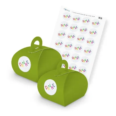 Produktbild von itenga SET DANKE Kids (Motiv 28) 24x Geschenkschachtel mit Griff grün + Stickerb