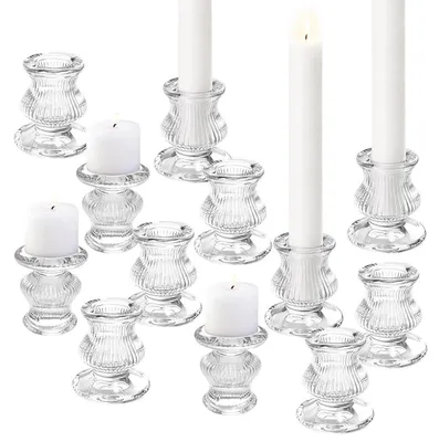 Immagine prodotto di 12 portacandele in vetro per candele cilindriche, diametro 2,4 cm, trasparenti, altezza 6 cm