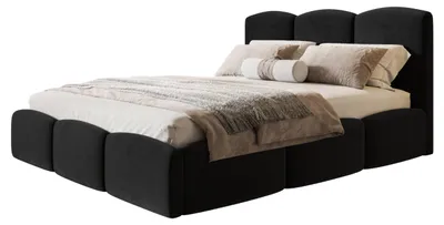 Produktbild von AlpiMeble Bett 90x200 - Polsterbett mit Bettkasten und Metallrahmen - Modern Betten - Weicher Jasminstoff - Kollektion Zoya - Schwarz