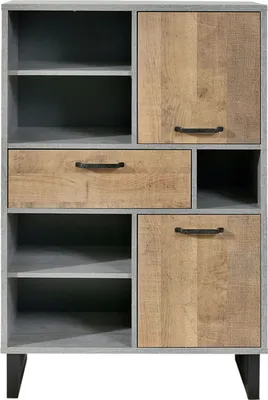 Produktbild von Highboard - Betondekor - Eiche rustikal Nachbildung - B 90 cm - 2 Türen - 1 Schublade
