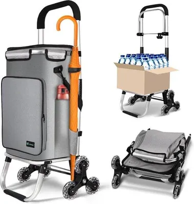 Produktbild von Famanu Einkaufstrolley mit Rädern - Faltbar - Abnehmbare Einkaufstasche - Einkaufwagen
