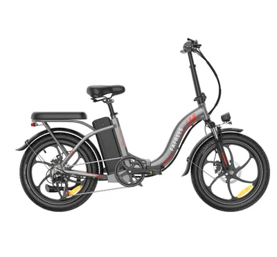 A studio shot of a folding electric bicycle against a white background.