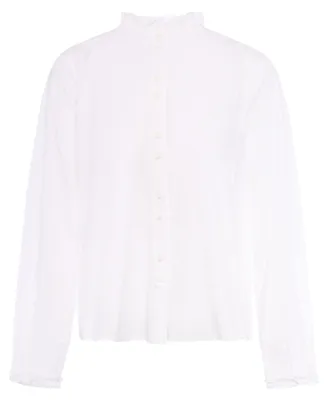 Produktbild von Damen Bluse in reinem Weiß, gefertigt aus einem Baumwoll-Polyester-Mix, Größe S