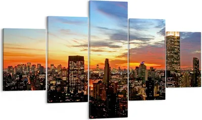 Produktbild von Bild auf Leinwand - Leinwandbild - Amerika gebäude sonnenuntergang wolkenkratzer - 125x70cm - Wand Bild - Wanddeko - Leinwanddruck - Bilder - Kunstdruck - Leinwand bilder - Wandkunst - EA125x70-2125