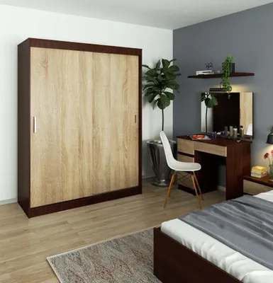 Obrázek produktu pro Prostorná šatní skříň 150 cm VALESTRA - wenge / dub sonoma