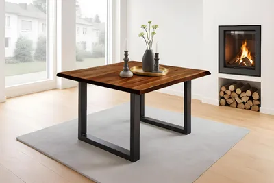 Produktbild von Esstisch Baumkante Massiv Akazie nussbaum 90 x 90 schwarz NIAH