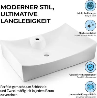 Produktbild von Paulas Bad Keramik Aufsatzwaschbecken Waschschale Sanitärkeramik weiß Caitlin