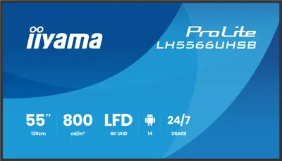 Obrázek produktu pro iiyama LH5566UHSB-B1AG, Plochá digitální tabule, 139,7 cm (55"), LCD, 3840 x 2160 px, Wi-Fi, 24/7