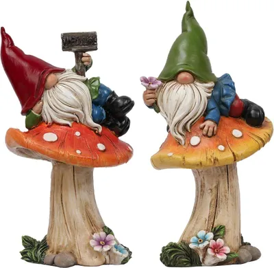 Zdjęcie produktu dla Ogrodowe krasnale jesienna dekoracja zestaw 2 grzybów leżących 17cm
