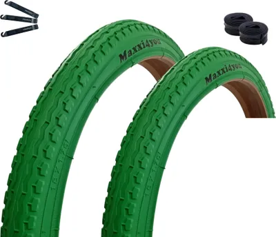 Immagine prodotto di maxxi4you 2 x pneumatico da bicicletta HY-145 in verde 47-355 (18" x 1,75) + 2 x camere d'aria corrispondenti AV incl. leve per pneumatici maxxi4you
