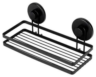 Obrázek produktu pro Polička do sprchy – kovová polička s přísavkami – 25 x 10 x 8,5 cm – černá