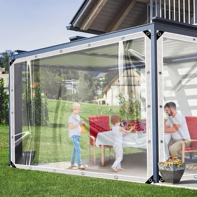 Zdjęcie produktu dla Przezroczysta plandeka PVC 4x5m wodoodporna z oczkami do ogrodu, altany, roślin, grilla, szklarni - BCBIG