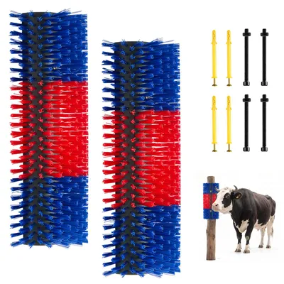 Obrázek produktu pro SucceBuy škrabací kartáč 43 x 19 cm, sada 2 kusů kartáčů pro zvířata s 8 šrouby, škrabací nástroj k úlevě od svědění, masážní a ošetřovací kartáč pro koně, skot, ovce a prasata, modrá a červená