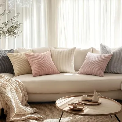 Produktbild von Kissenbezüge 45x45 cm Rosa 2er Set Kord Kissenhülle Deko Sofakissen Zierkissen