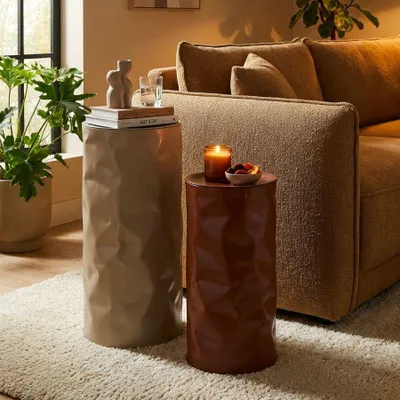 Zdjęcie produktu dla Stoliki pomocnicze z metalu, beżowe i ceglaste, zestaw 2 szt. ø 30×70–27×60 cm