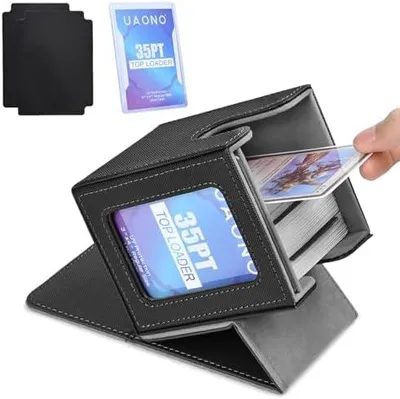 Produktbild von Magic Deck Box mit MTG Commander-Display, Patentiertes Deck Boxen für 100+ Karten, Sammelkarten-Aufbewahrungsboxen, Spielkarten Deck Case, mit 2 Trennwänden, 1 Top Loader (Schwarz)