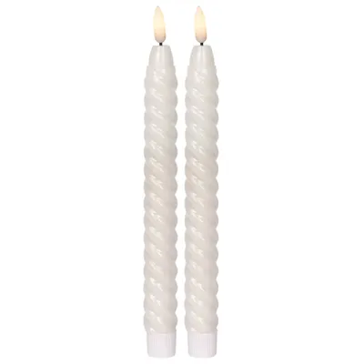 Obrázok produktu pre STAR TRADING LED-Echtwachs-Leuchterkerze Flamme Swirl Antique 25x2,3cm weiß 2Stück