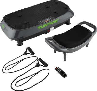 Obrázok produktu pre Vibračná doska Tunturi Cardio Fit V20 s osciláciami a vibráciami, 3 programy, 3 manuálne režimy, 30 rýchlostí, so stoličkou, diaľkovým ovládaním a tréningovými pásmi