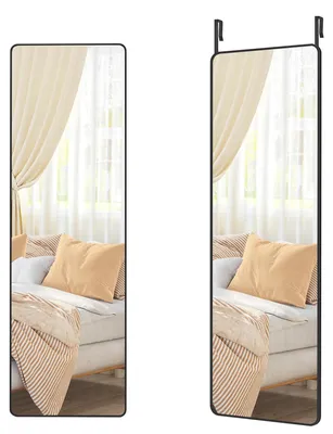 Produktbild von Ganzkörperspiegel - Rechteckig - Wand- oder Türmontage - Gehärtetes Glas - Rahmen aus Aluminiumlegierung - Montage erforderlich - Schwarz
