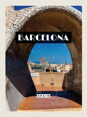 Produktbild von vianmo Holzschild 40x30 cm Barcelona Spanien Stadt Bildmotiv Reisemotiv Straße