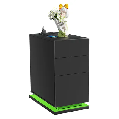 Produktbild von Nachttisch mit LED-Beleuchtung mit 3 Schubladen 62x53x30cm Schwarz
