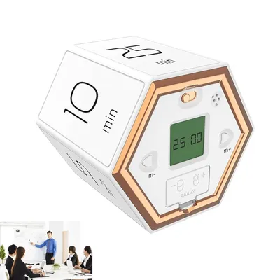Produktbild von Sechseck-Flip-Timer, Würfel-Timer-Countdown-Uhr, verschiedene Zeitvoreinstellungen, LCD-Digitalanzeige, magnetische Saugfunktion,Stummschalt-Alarmmodi
