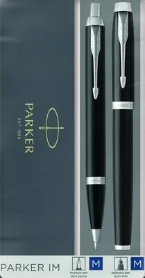 Zdjęcie produktu dla Parker 2093215, Czarny, Srebrny, 2 szt., Długopis + pióro wieczne