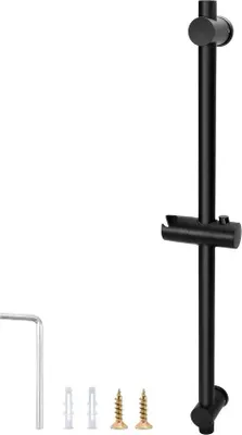 Image de Barre de douche en acier inoxydable de 66 cm avec support de douche flexible - noir mat - socle de montage réglable - accessoire de salle de bain