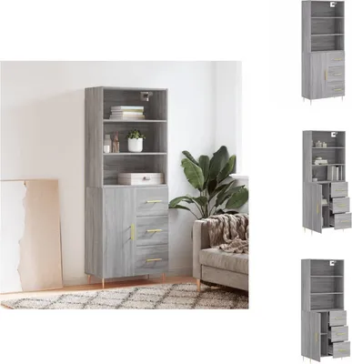 Immagine prodotto di vidaXL Credenza Grigio Sonoma 69,5x34x180 cm Materiale a base di legno - Credenze