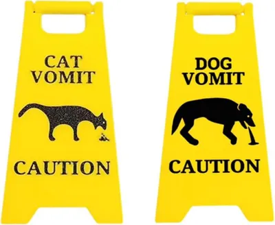 Produktbild von Warnschild für Haustiere Katzen Hunde Kotze erbrechen lustiges Schild