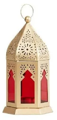 Marokkanische Glas-Hängelaterne, rot/gold, 17x9 cm, 1 Stück