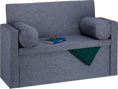 Immagine prodotto di Panca Relaxdays con schienale, 2 cuscini cilindrici, pieghevole, con vano portaoggetti, imbottita, per ingresso, panca contenitore 75 x 115 x 47 cm, grigia