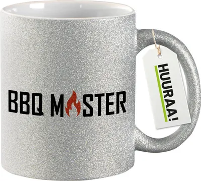 Produktbild von Huuraa Glitzertasse BBQ Master Grillen 330ml Silber Keramik Kaffeebecher Geschenkidee
