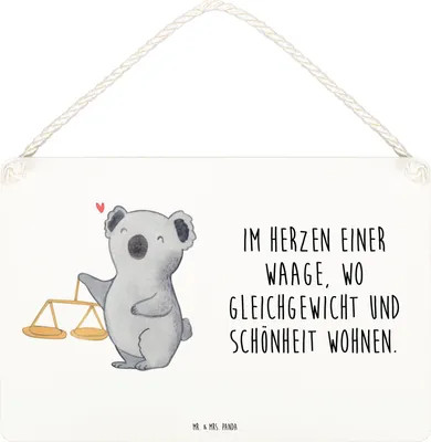 Produktbild von Mr. & Mrs. Panda Schild Waage Astrologie DIN A6 - Weiß - Geschenk, Sternzeichen, Holzschild, Geburtstagsgeschenk, Türschild, Tierkreiszeichen, kleine aufmerksamkeit