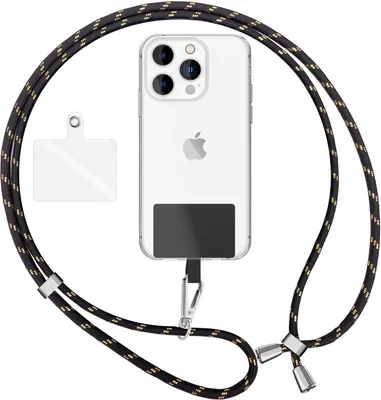 Immagine prodotto di NALIA Cordino universale con 2 cuscinetti e moschettone - Catena per cellulare da 160 cm - Oro nero