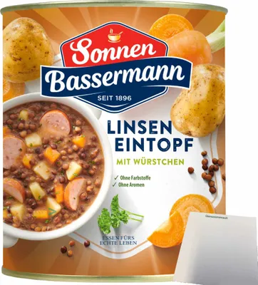 Produktbild von Sonnen Bassermann mein Linsen-Eintopf mit Würstchen (800g Dose) + usy Block