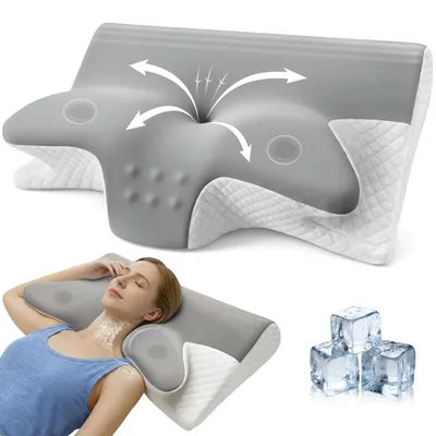 Imagen del producto de Almohada ergonómica para el cuello, 2 en 1, de espuma viscoelástica, ideal para viajes