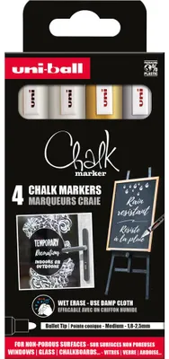 Productafbeelding van uni-ball PWE5M/4PFASS46, uni-ball krijtmarker, krijtmarker PWE5M/4, etui met 4 stuks